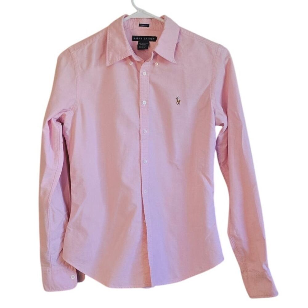 Ralph Lauren pink skinny fir womens button down shirt size 10